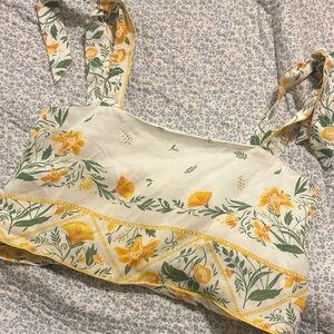 ANTONIO MELANI Floral Yellow and Green Crop Top NWT